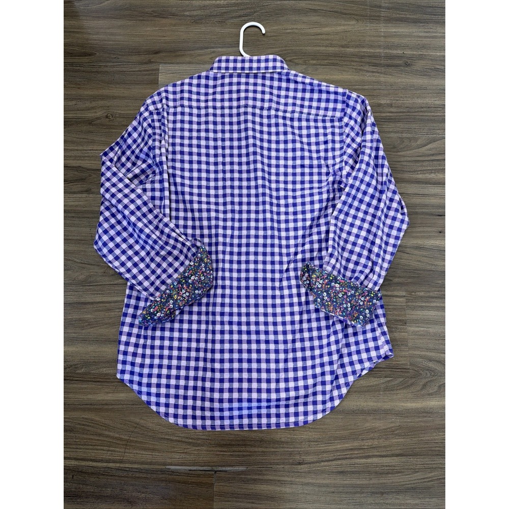 Robert Graham Mens L Purple Gingham Flip Cuff Embroidered Button Up - Picture 8 of 8